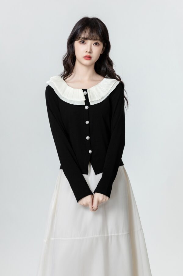 Black Long Sleeve Irregular Slim Top - Image 5