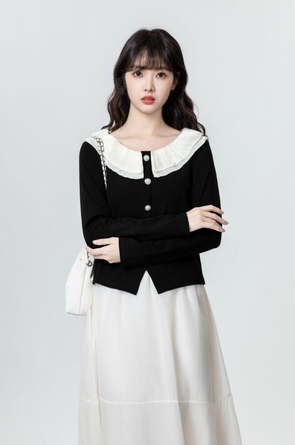 Black Long Sleeve Irregular Slim Top - Image 6