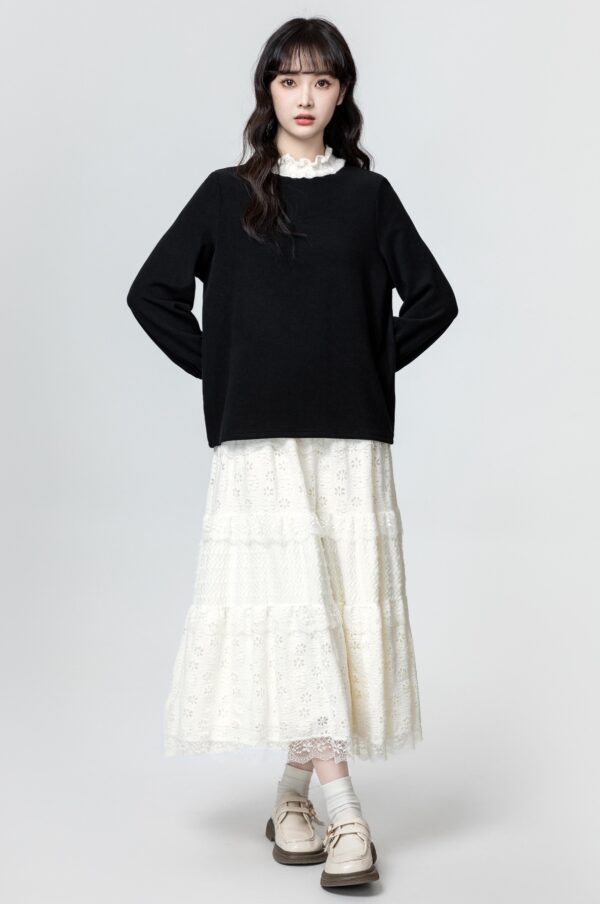 Black Ruffled Contrast Long Sleeve Top - Image 4