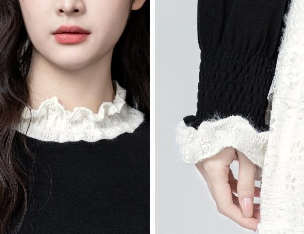 Black Ruffled Contrast Long Sleeve Top - Image 6