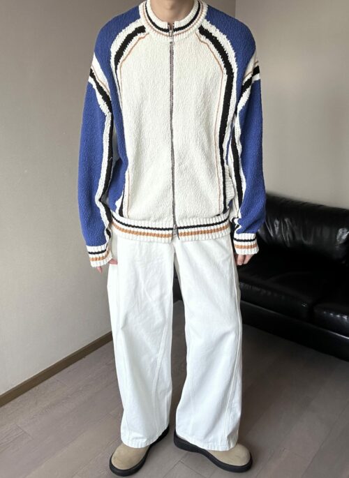 Blue And White Splicing Zipper Jacket | Sakura - Le Sserafim