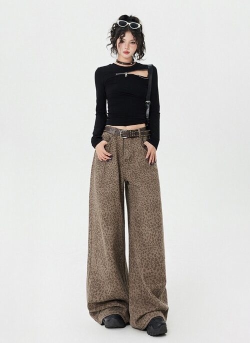 Brown Leopard Pattern Wide Leg Pants | Hyunjin - Stray Kids