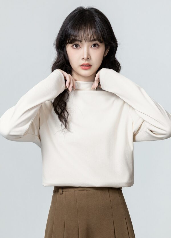 Cashmere Blend Mock Neck Long Sleeve Top - Image 2