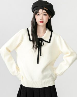 Chic Bow Knit Sweater Top