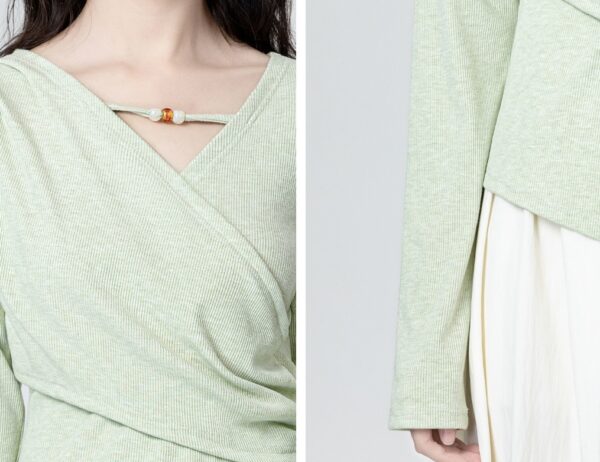 Chic Green Asymmetrical Vneck Top - Image 6