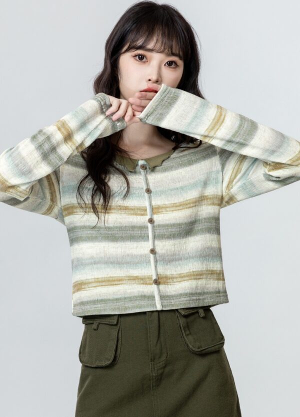 Color Block Striped Long Sleeve Top - Image 2