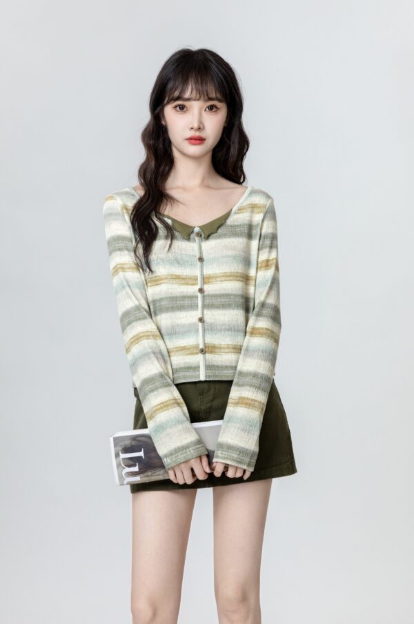 Color Block Striped Long Sleeve Top - Image 3