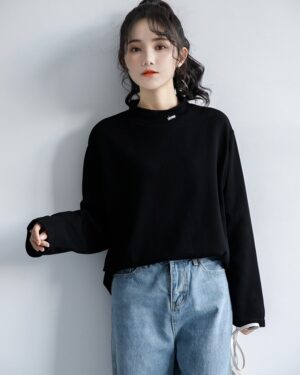 Embroidered Black Mock Neck Top