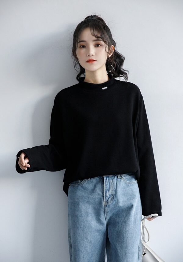 Embroidered Black Mock Neck Top