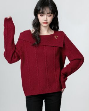 French Red Knit Sweater Top