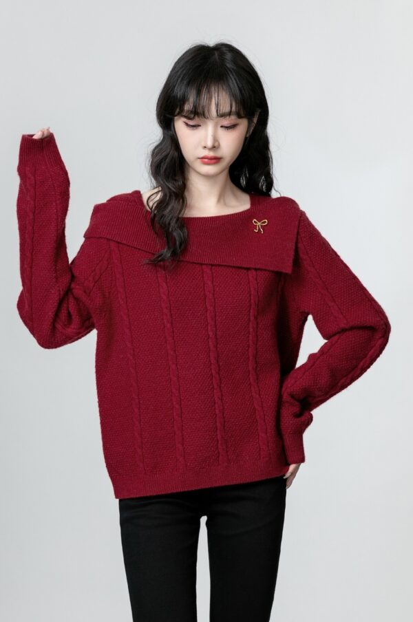 French Red Knit Sweater Top