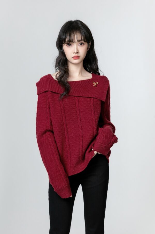 French Red Knit Sweater Top - Image 4