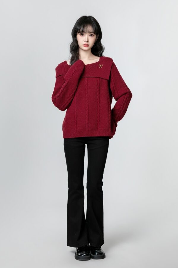 French Red Knit Sweater Top - Image 5