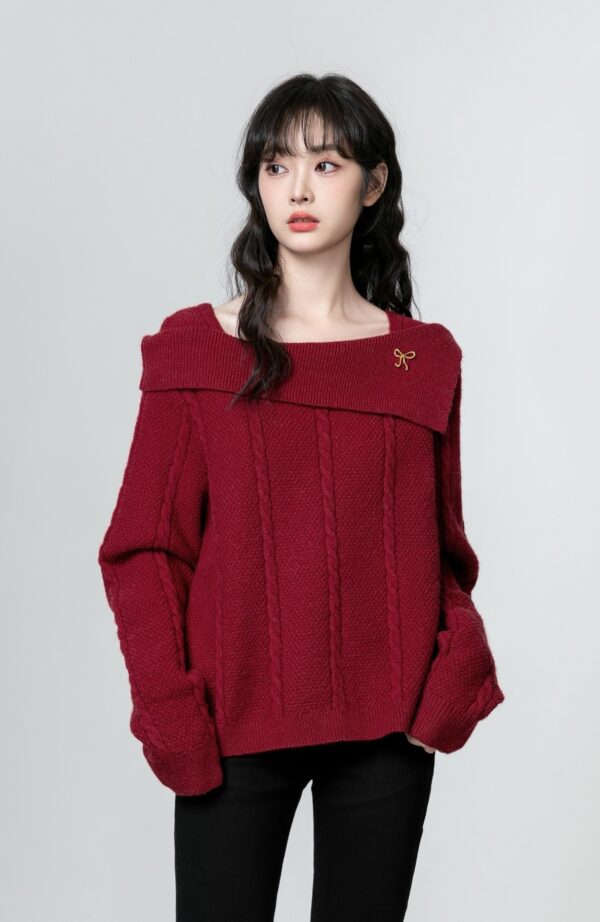 French Red Knit Sweater Top - Image 3