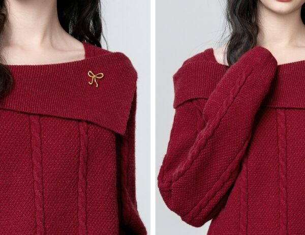 French Red Knit Sweater Top - Image 7