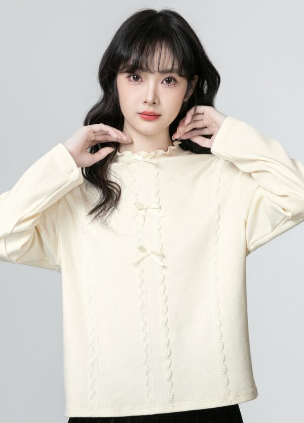 French Ruffled High Neck Bow Top - Image 2