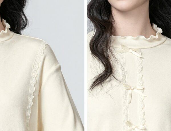 French Ruffled High Neck Bow Top - Image 5