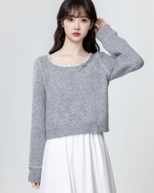 Gray Bow Knit Sweater Top