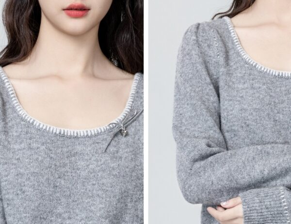 Gray Bow Knit Sweater Top - Image 7