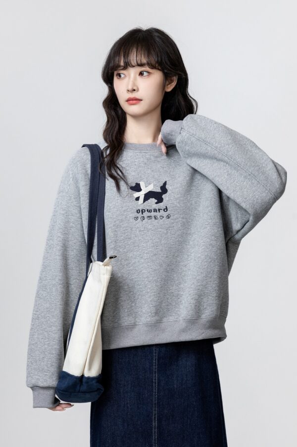 Gray Embroidered Crewneck Sweatshirt - Image 2