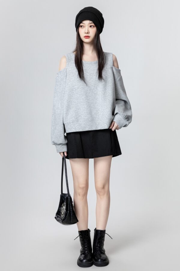 Gray Offshoulder Pullover Sweatshirt - Image 4