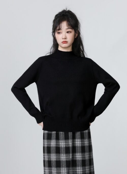 Knit Sweater High Neck Loose Fit