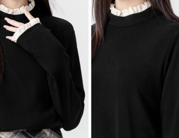 Lace Trim Black Long Sleeve Top - Image 6