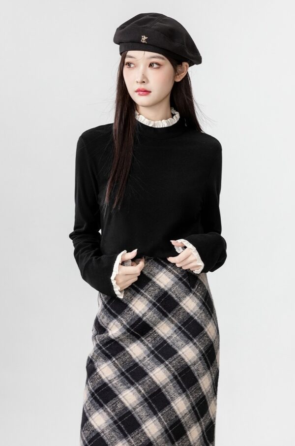 Lace Trim Black Long Sleeve Top - Image 3