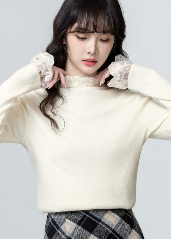 Lace Trim Knit Sweater Top - Image 2