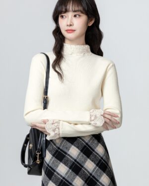 Lace Trim Knit Sweater Top