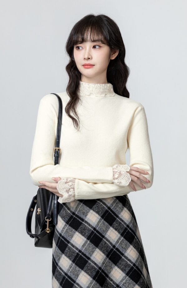 Lace Trim Knit Sweater Top