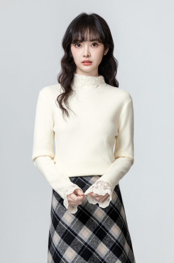 Lace Trim Knit Sweater Top - Image 3