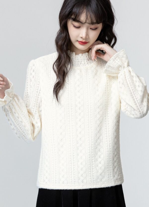 Lace Turtleneck Thickened Design Top - Image 2