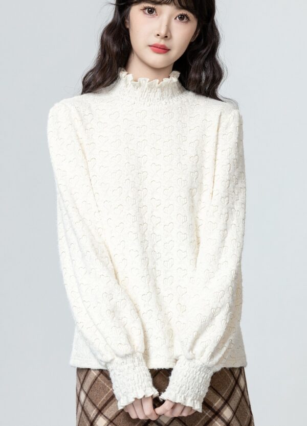 Lace Turtleneck Trim Slim Top - Image 2