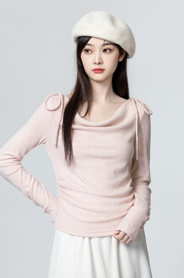 Pink Bow Tie Irregular Long Sleeve Top