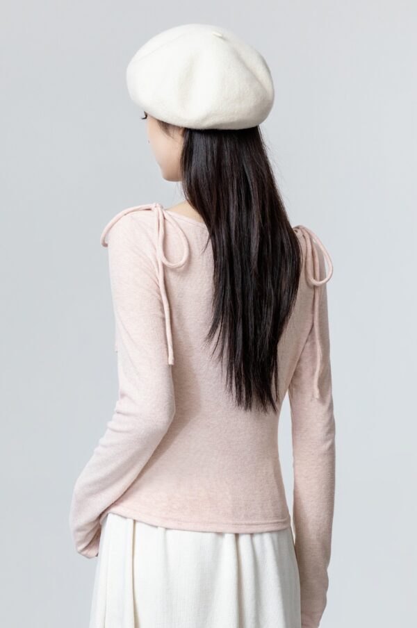 Pink Bow Tie Irregular Long Sleeve Top - Image 4