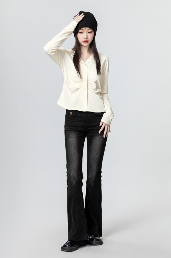 Pleated Vneck Long Sleeve Top - Image 6