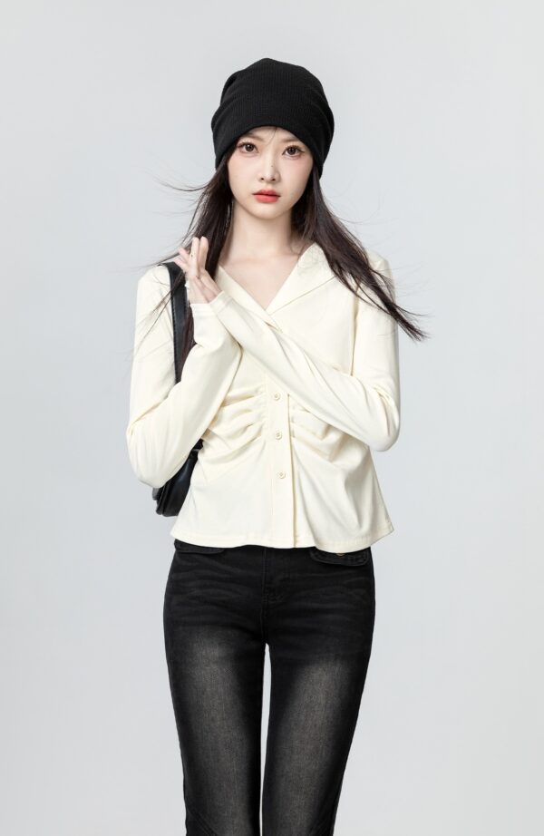 Pleated Vneck Long Sleeve Top - Image 2