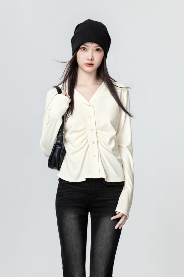 Pleated Vneck Long Sleeve Top - Image 4