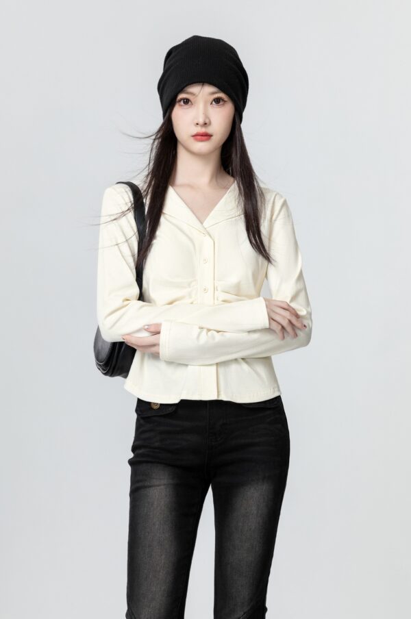 Pleated Vneck Long Sleeve Top - Image 3