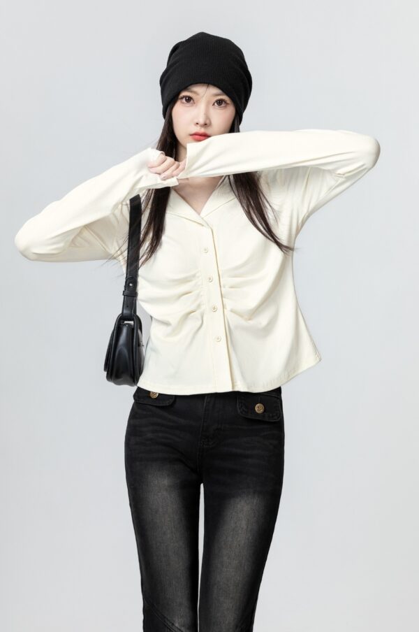 Pleated Vneck Long Sleeve Top - Image 5