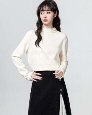 Ruffled Mock Neck Long Sleeve Top