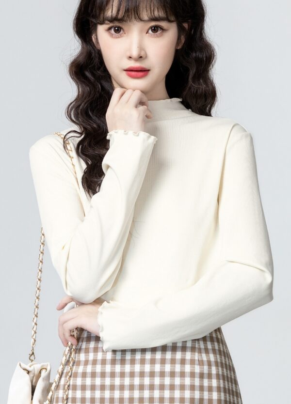 Ruffled Mock Neck Long Sleeve Top - Image 2