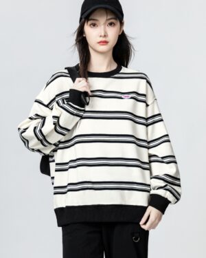 Striped Pullover Sweatshirt Lightweight Fashion