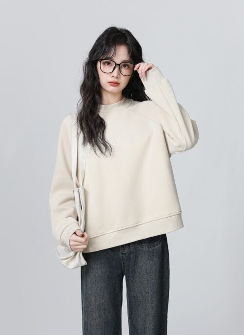 Thick High Neck Sweatshirt With Fleece