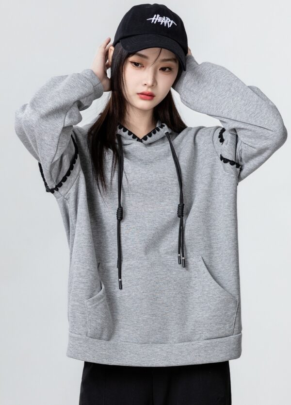 Vintage Gray Oversized Hoodie Sweatshirt - Image 2