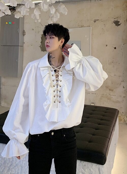 White Vintage Ruffled Blouse | Jeongin - Stray Kids