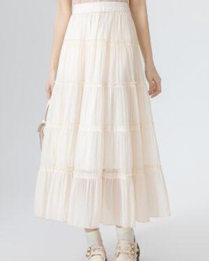 Apricot Chiffon High Waist Skirt