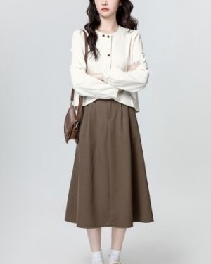 Asymmetric Beige Long Sleeve Shirt