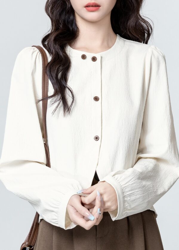 Asymmetric Beige Long Sleeve Shirt - Image 2